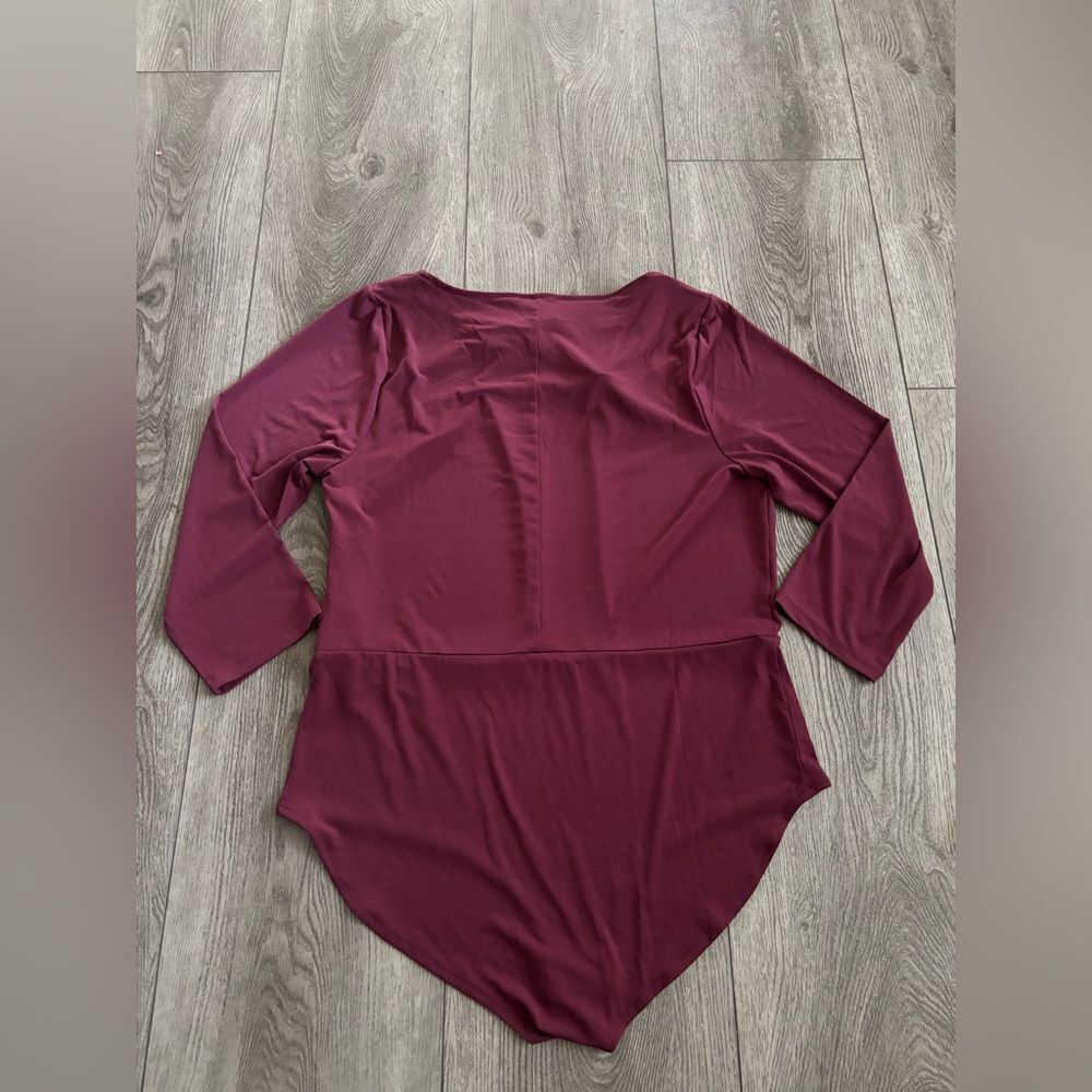 Lane Bryant Burgundy Long Sleeve Bodysuit - Picture 2 of 5